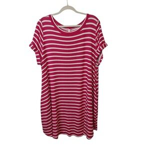 Emerald Womens 3XL Pullover Pique Knit Dress Pink White Stripe Buttons Beach
